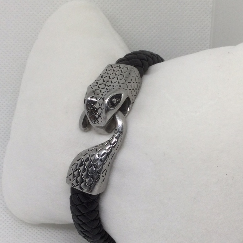 Unisex Leather Bracelet with Snake Head